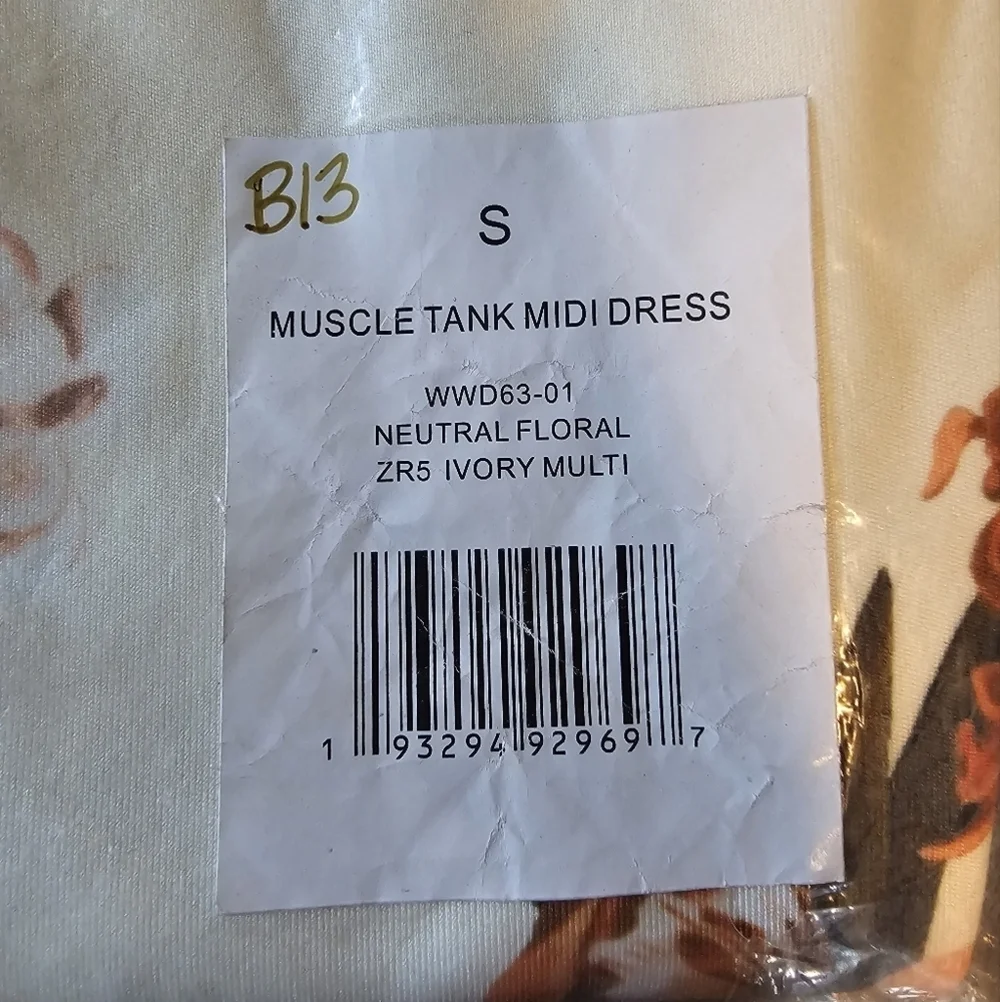 WeWoreWhat MUSCLE TANK MIDI DRESS NEUTRAL FLORAL IVORY MULTI, Size Small